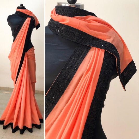 peach vichitra silk glamorous partywear saree