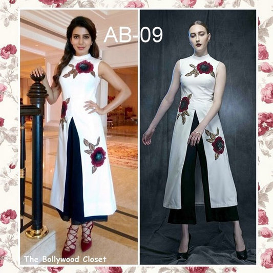 Pinalika flower embroidered white kurti