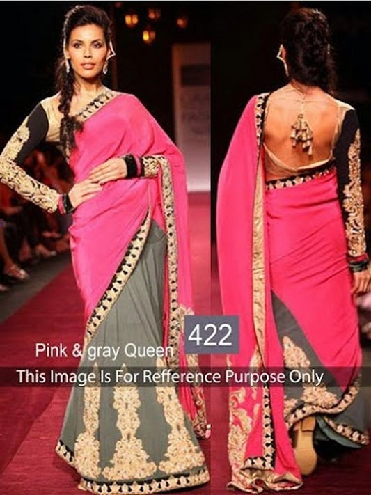 pink & gray bollywood replica saree