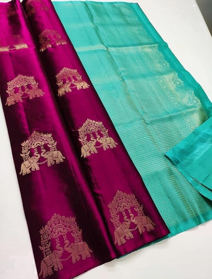 Pink and light green lichi silk jacquard work saree