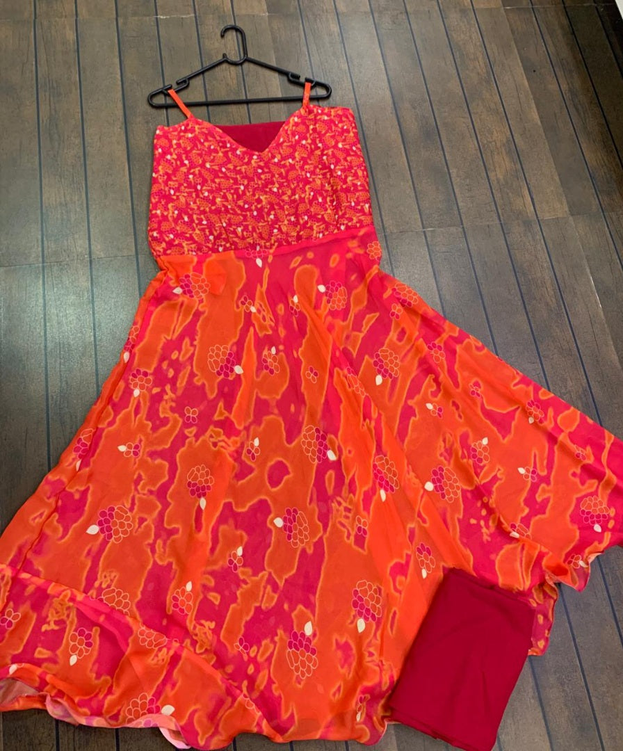 Pink and orange digital printed anarkali dress