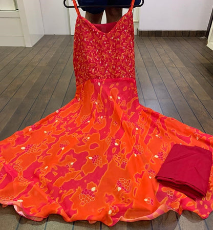 Pink and orange digital printed anarkali dress