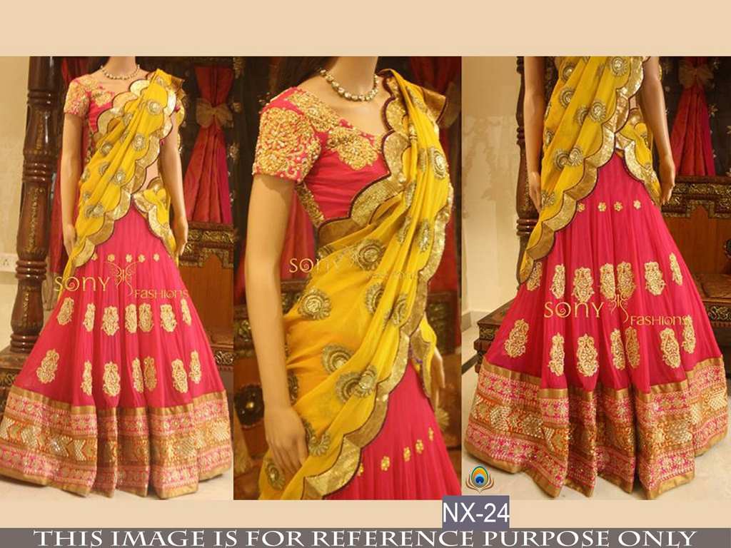 pink and yellow beautiful embroidered lehenga
