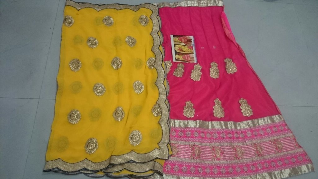 pink and yellow beautiful embroidered lehenga