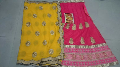 pink and yellow beautiful embroidered lehenga