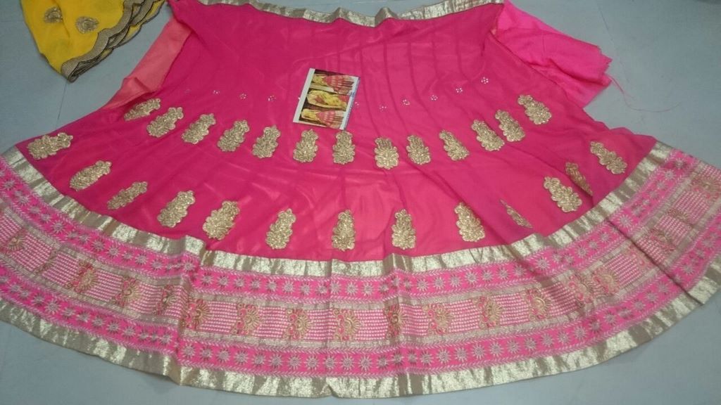 pink and yellow beautiful embroidered lehenga