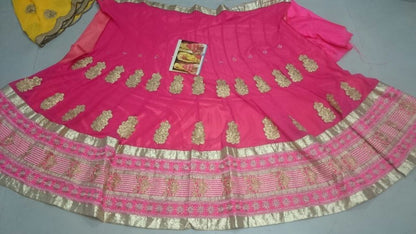 pink and yellow beautiful embroidered lehenga