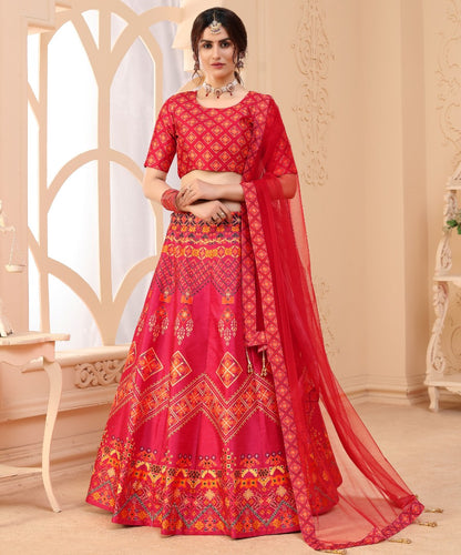 Pink art silk digital printed wedding and party wear lehenga choli