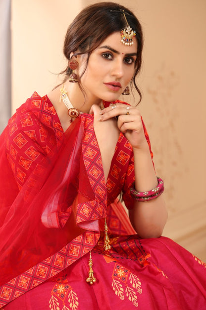Pink art silk digital printed wedding and party wear lehenga choli