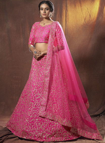 Pink art silk dori work ceremonial lehenga choli
