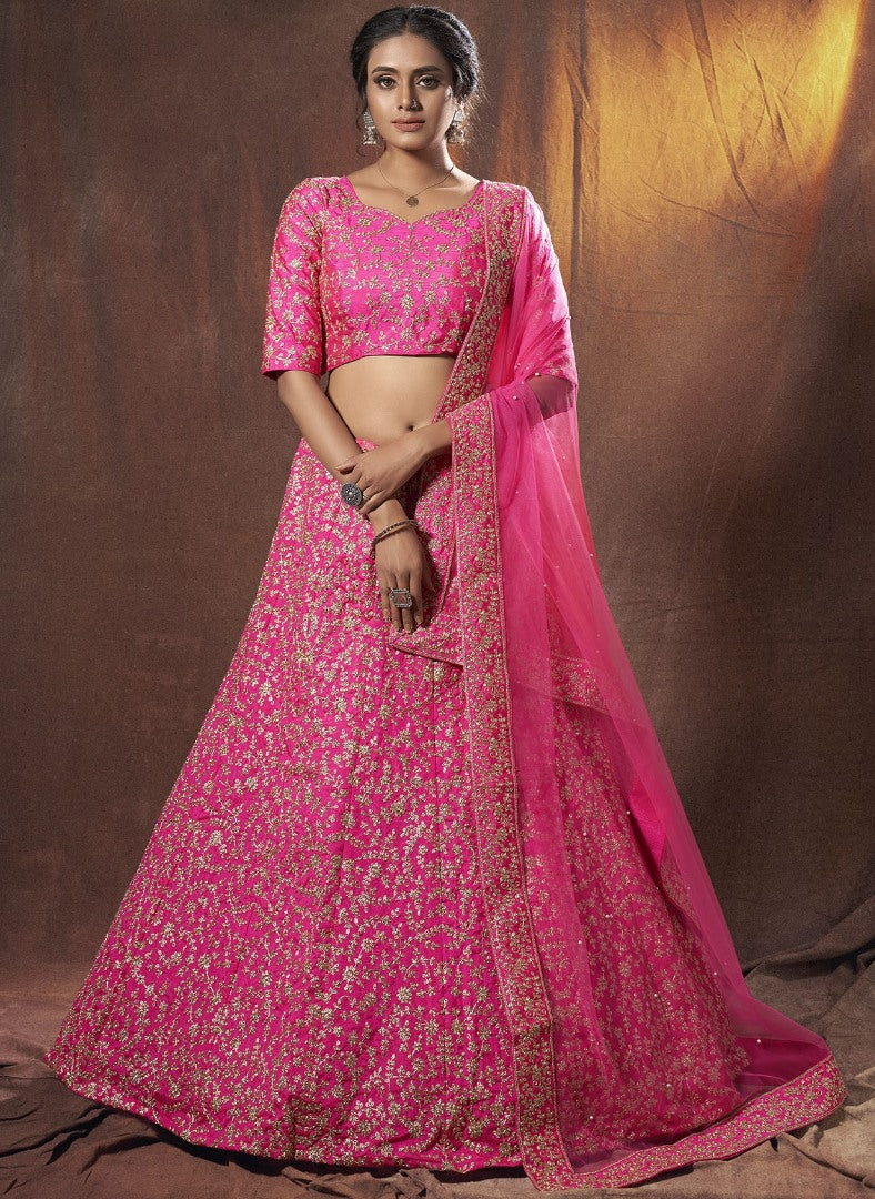 Pink art silk dori work ceremonial lehenga choli