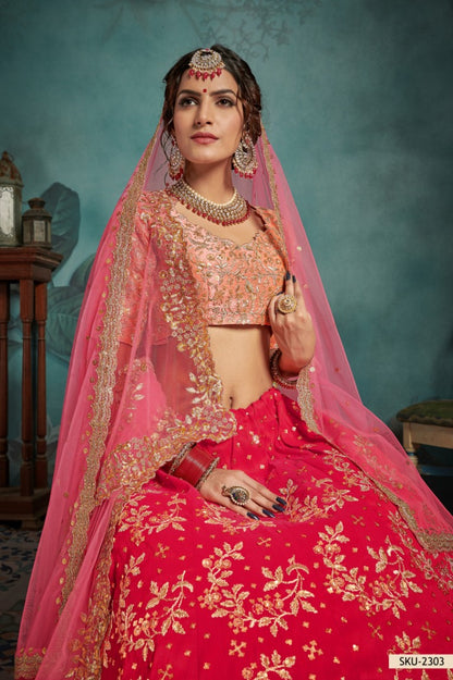 Pink art silk embroidered wedding lehenga choli