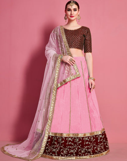 Pink art silk embroidered work Party wear lehenga choli