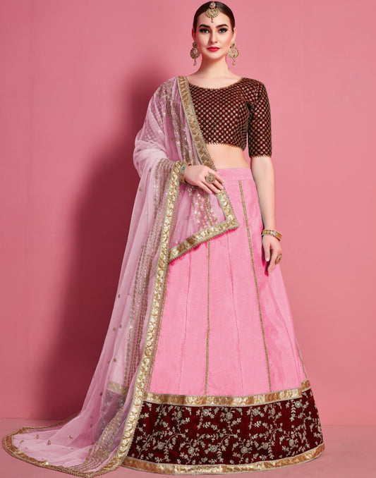 Pink art silk embroidered work Party wear lehenga choli