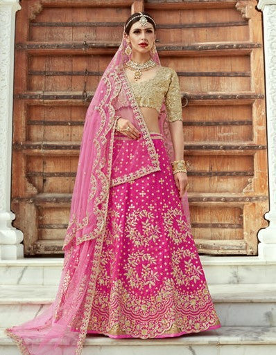 pink art silk heavy embroidered bridal lehenga