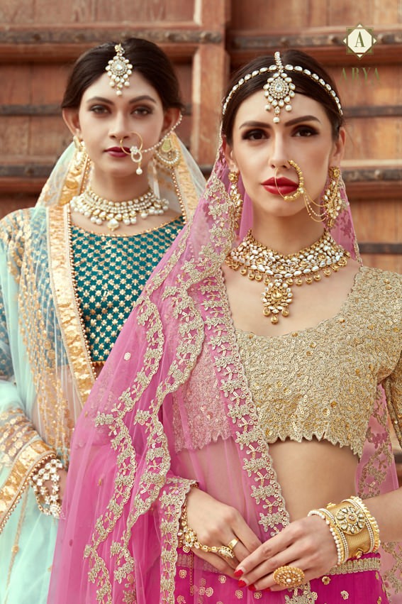 pink art silk heavy embroidered bridal lehenga