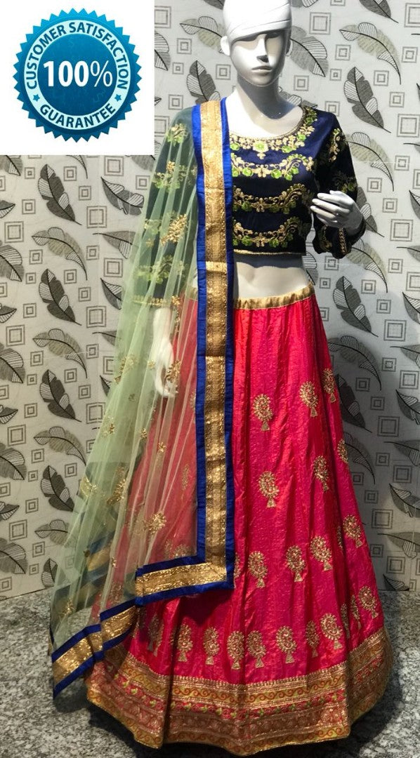 Pink banarasi silk embroidered navratri special lehenga choli