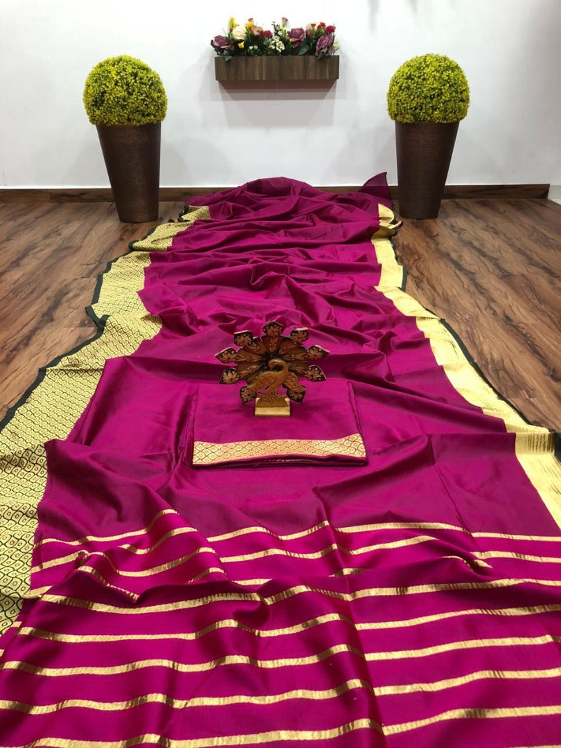 Pink banarasi silk jacquard broder saree