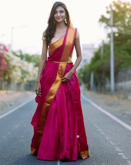 Pink banarasi silk plain lehenga choli