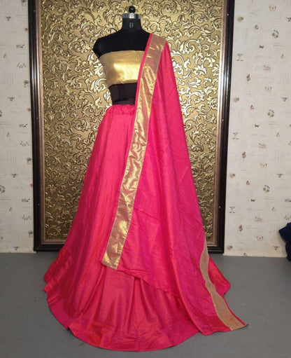 Pink banarasi silk plain lehenga choli