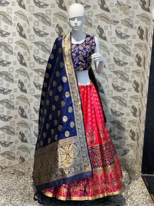 pink banarasi silk wedding lehenga