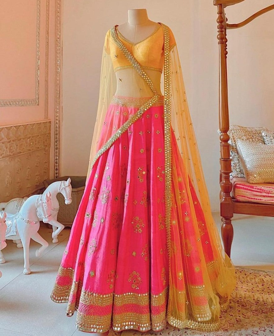 Pink banglori silk paper work wedding lehenga choli