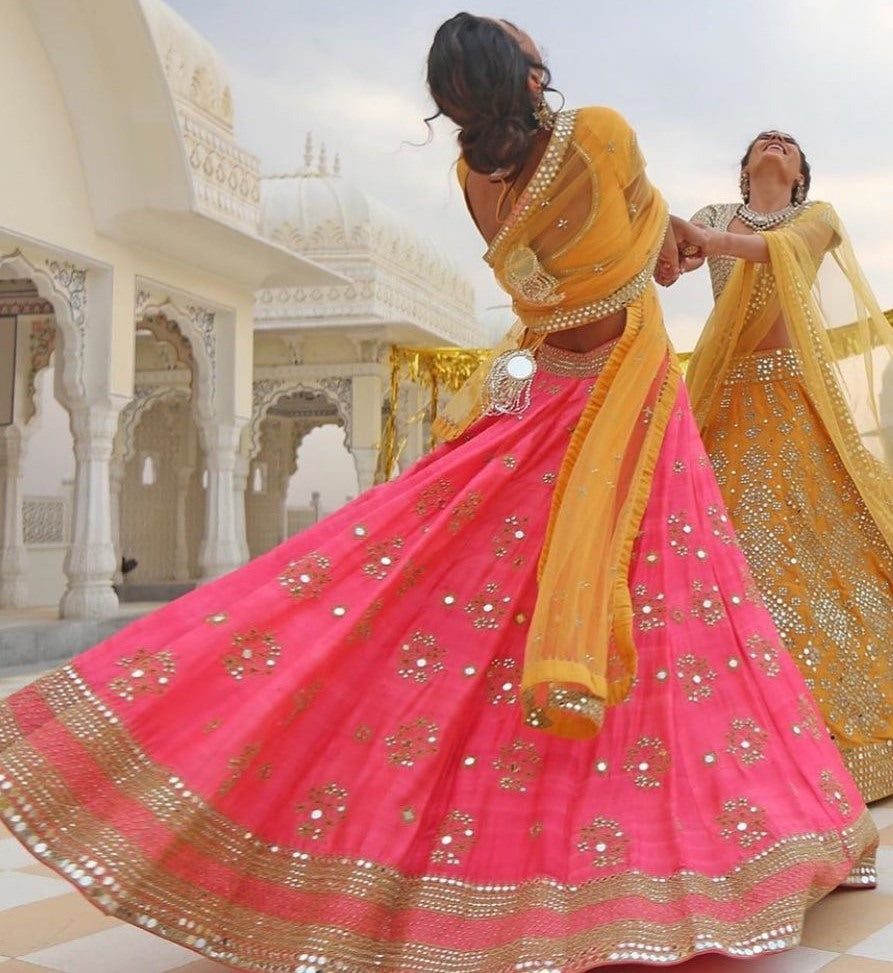 Pink banglori silk paper work wedding lehenga choli