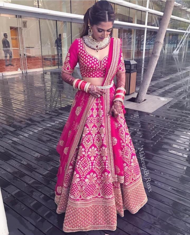Pink banglory satin heavy designer embroidered wedding lehenga choli