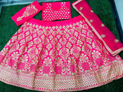 Pink banglory satin heavy designer embroidered wedding lehenga choli