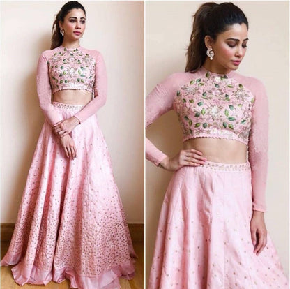 pink banglory silk embroidered ceremonial lehenga