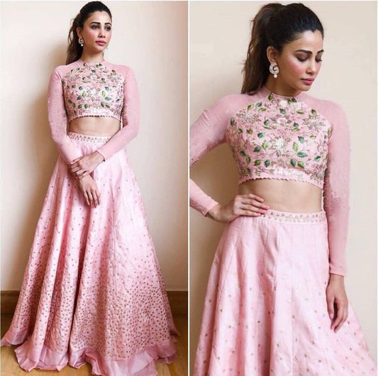 pink banglory silk embroidered ceremonial lehenga