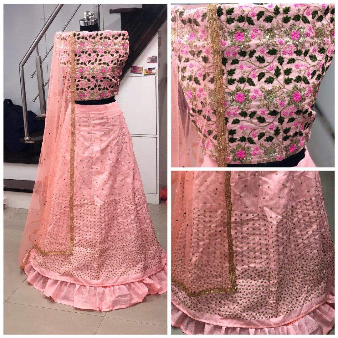 pink banglory silk embroidered ceremonial lehenga