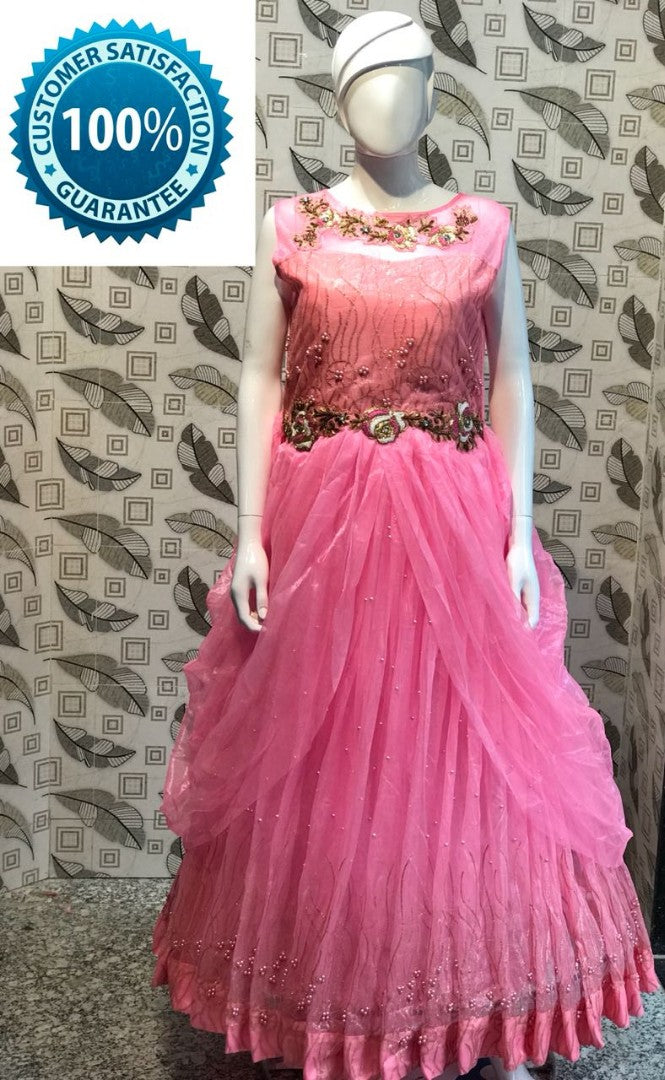 Pink bridal net partywear gown
