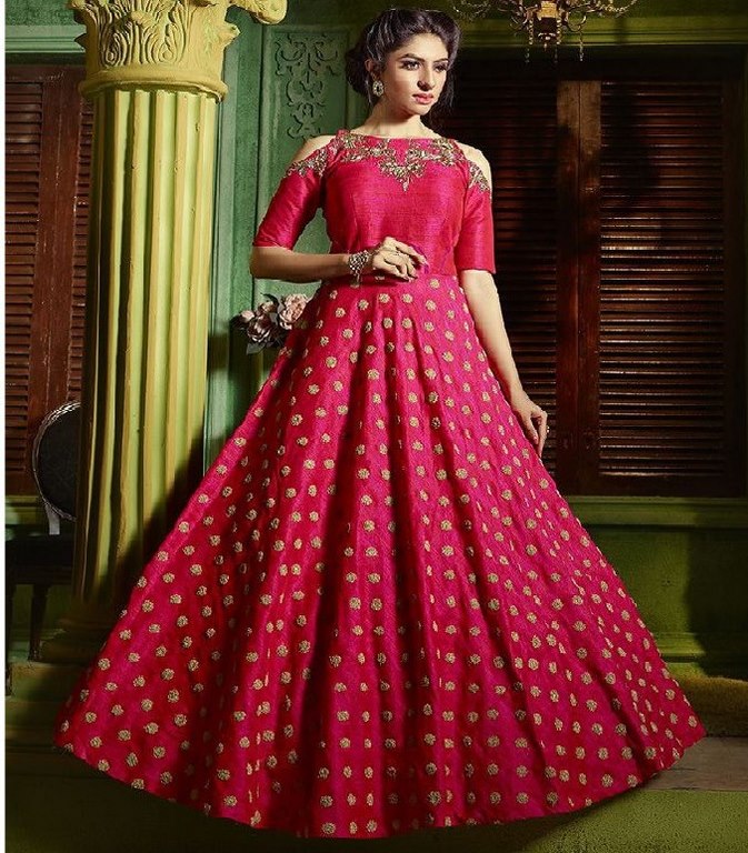 Pink bridal silk handworked wedding gown