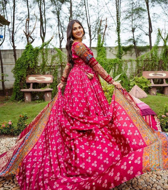 Pink butter silk digital printed gown