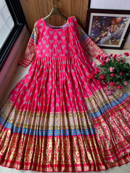 Pink butter silk digital printed gown