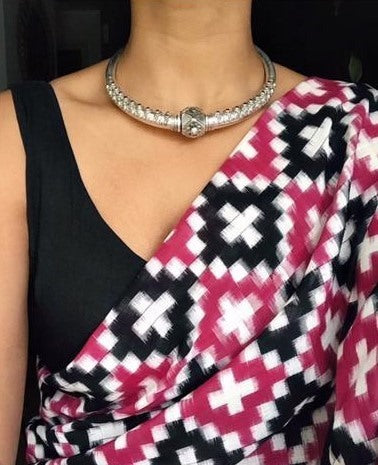 Pink chanderi linen digital printed cotton tussles work saree