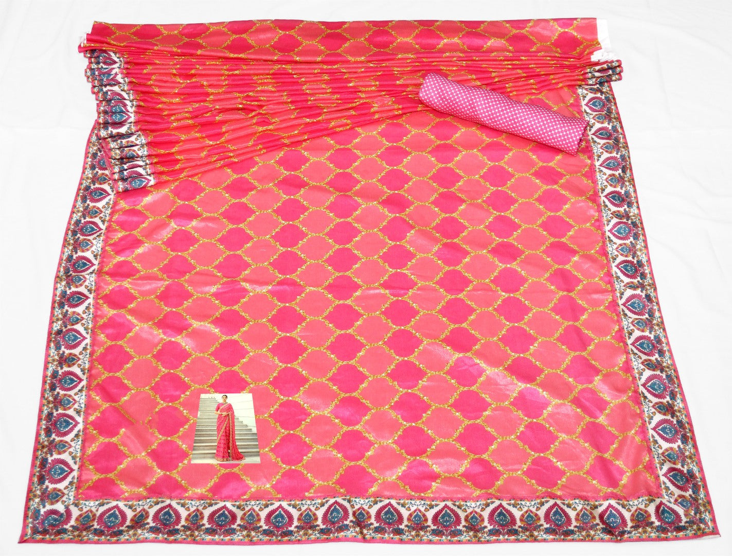 Pink chinon silk digital printed designer saree