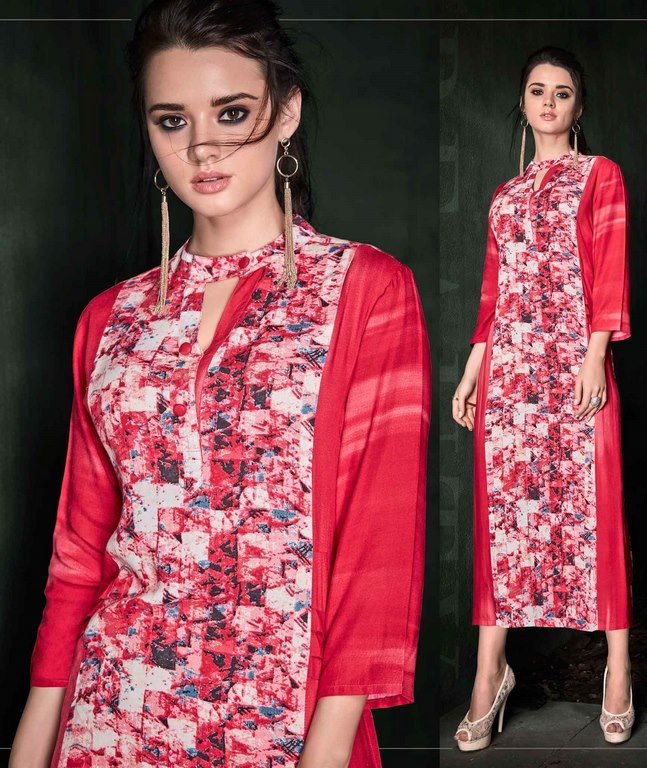 Pink Colored Rayon Abstract Printed Halter Neck Stitched Kurti