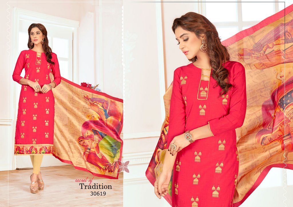 Pink Colored Salab cotton Thread Work & Digital Printed Un-Stitched Dress Material