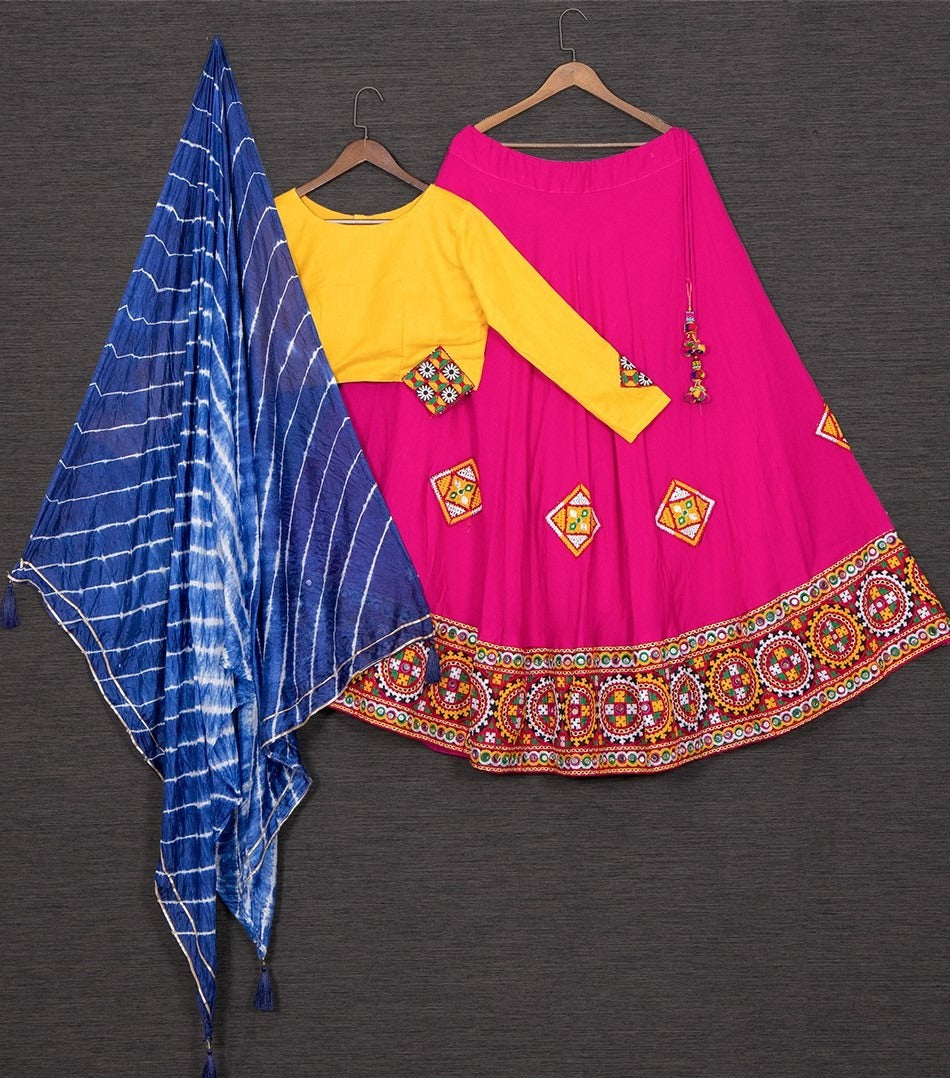 Pink cotton embroidery and aari work navratri special lehenga choli