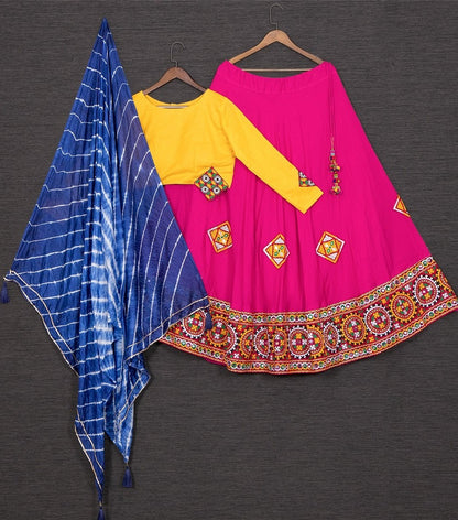 Pink cotton embroidery and aari work navratri special lehenga choli