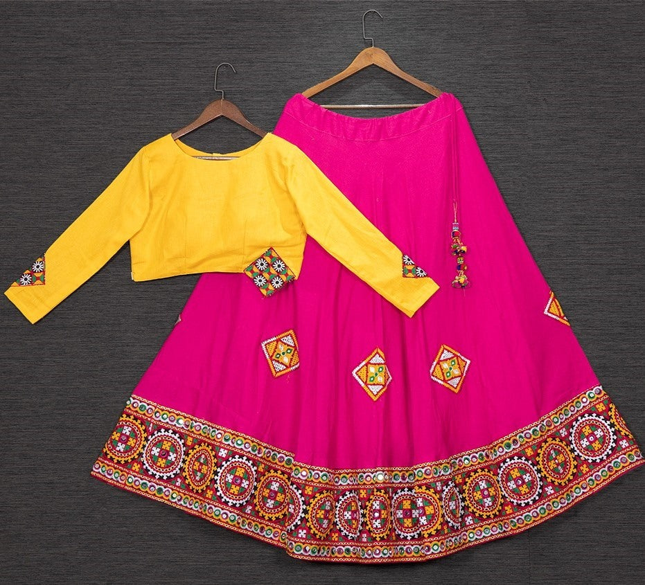 Pink cotton embroidery and aari work navratri special lehenga choli
