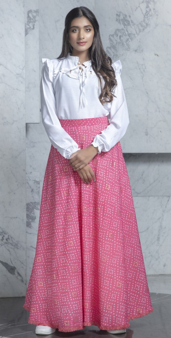 Pink cotton foil printed party wear crop top