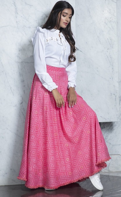 Pink cotton foil printed party wear crop top