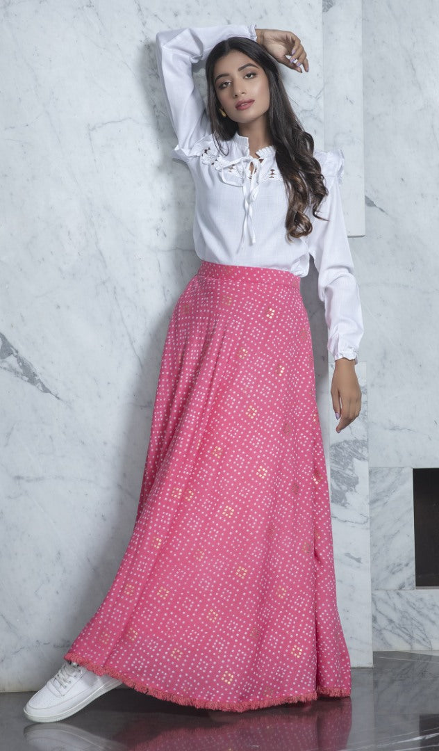 Pink cotton foil printed party wear crop top