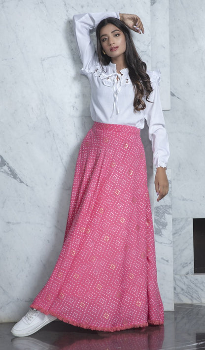 Pink cotton foil printed party wear crop top