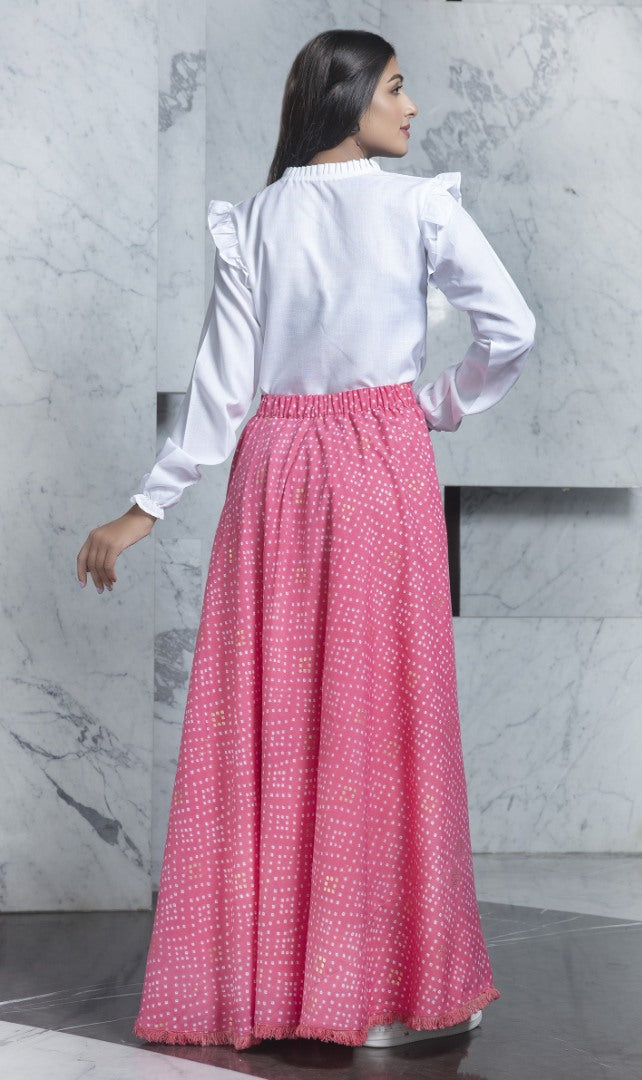 Pink cotton foil printed party wear crop top