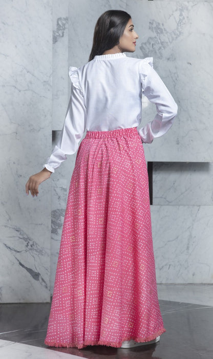 Pink cotton foil printed party wear crop top