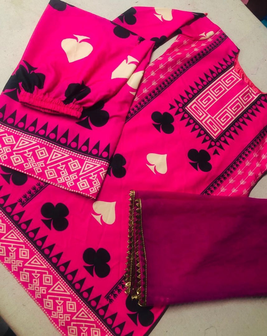 pink crepe printed casual plazzo salwar suit